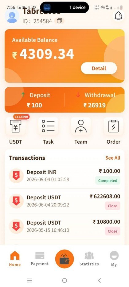 ShaktiPay Home screen – My USDT balance and Buy